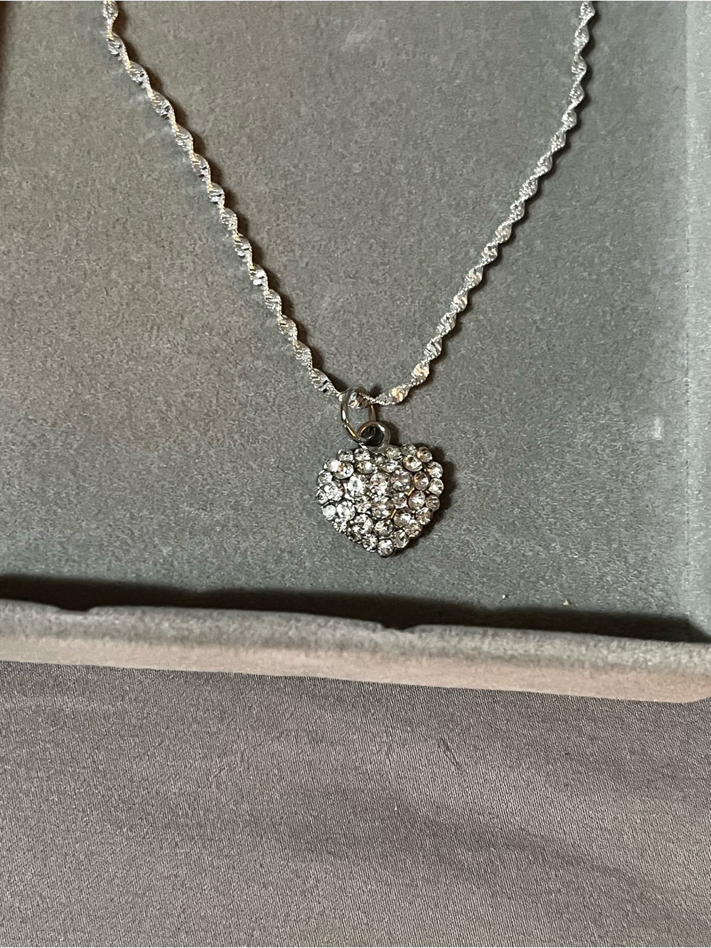Silver Heart Pendant Necklace with Crystal Accent